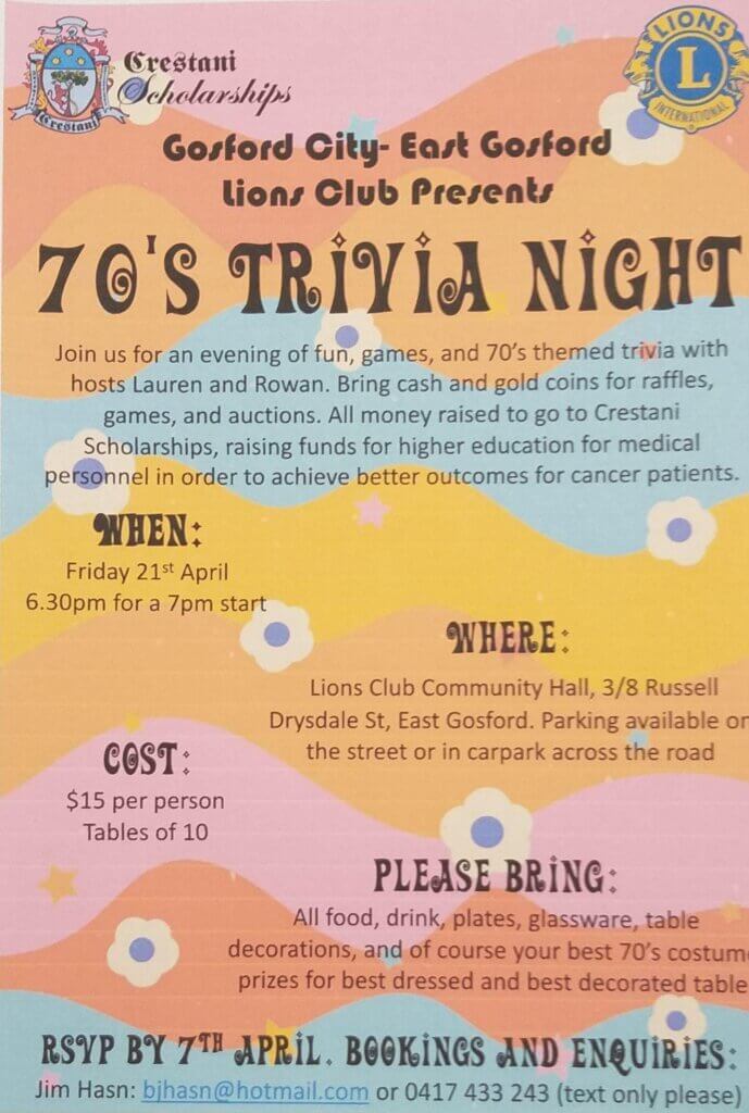 Trivia Night poster with coloured waves in the background